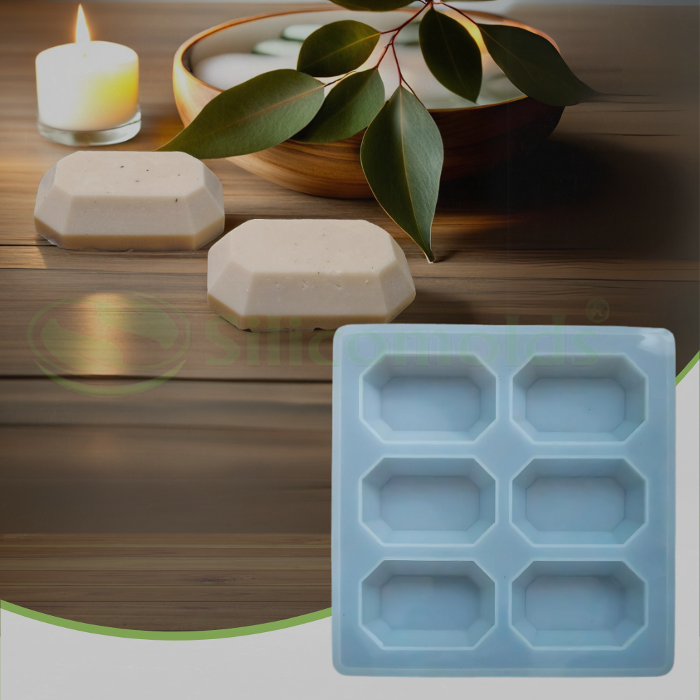 SILICOMOLDS - 85gms - Octagonal Shape - 6 Cavities Silicone Soap Mold-URP057SM